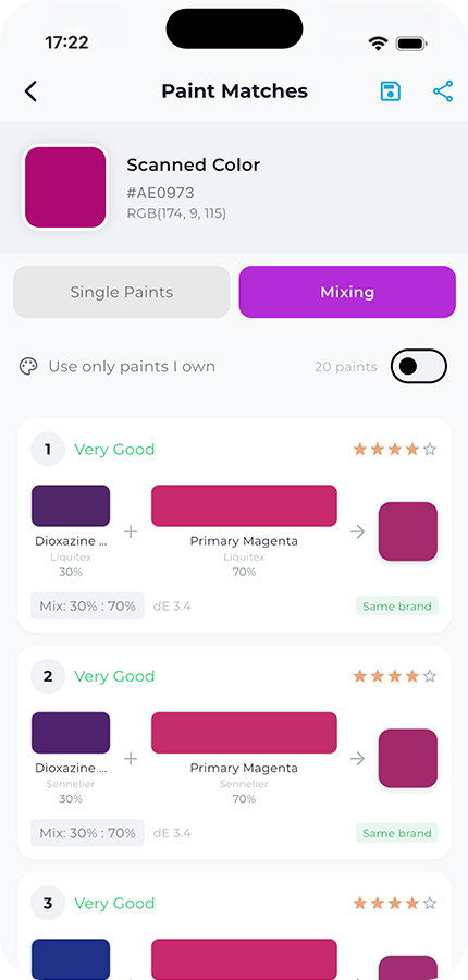 Mixura palette screen